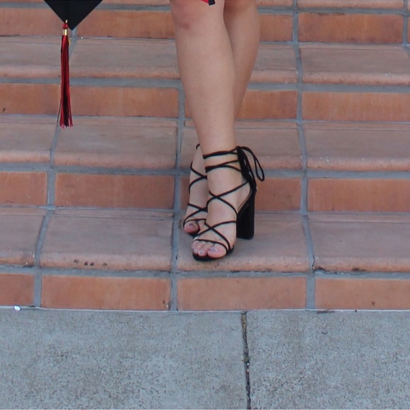 BLACK LACE UP SUEDE HEELS - Picture 5 of 6